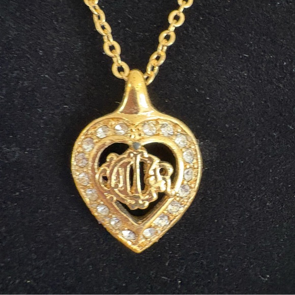 Christian Dior Gold Heart & Rhinestone Pendant Necklace - Picture 4 of 10
